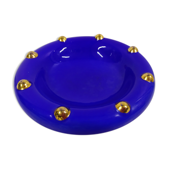 Vintage enamelled longwy blue and gold pocket cup