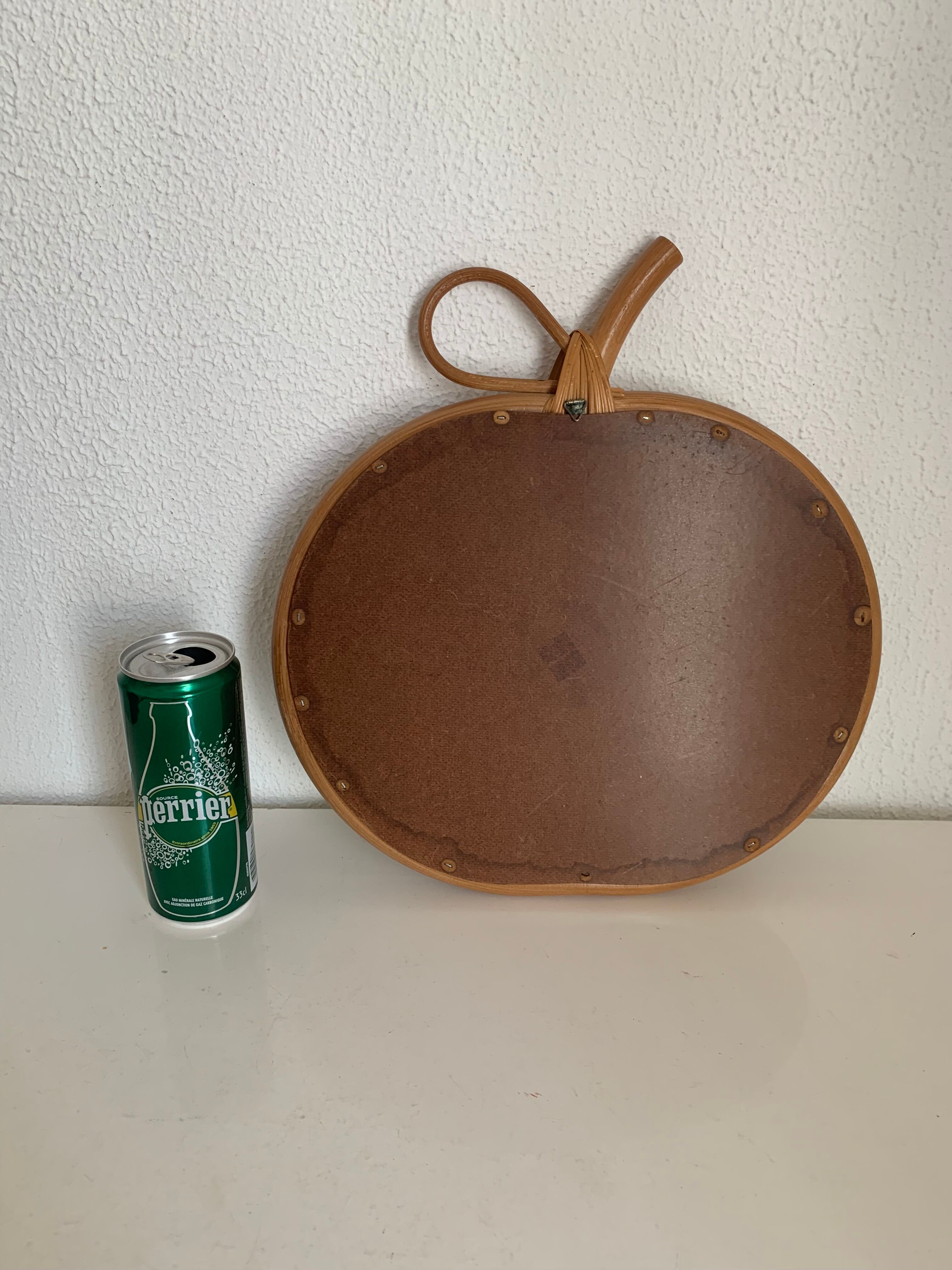 Vintage mirror 1960 rattan apple wicker bamboo - 32 x 35 cm