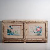 Ancien buffet blanc à motifs floraux (vers 1870)