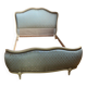 Louis XV style basket bed, embroidered satin, “cracked ivory” finish wood, 1950s