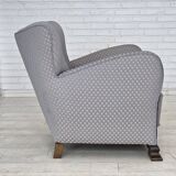 1950s, Danish armchair, furniture fabric, carved oak wood.