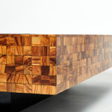 Olive wood marquetry coffee table by Sandro Petti 1970