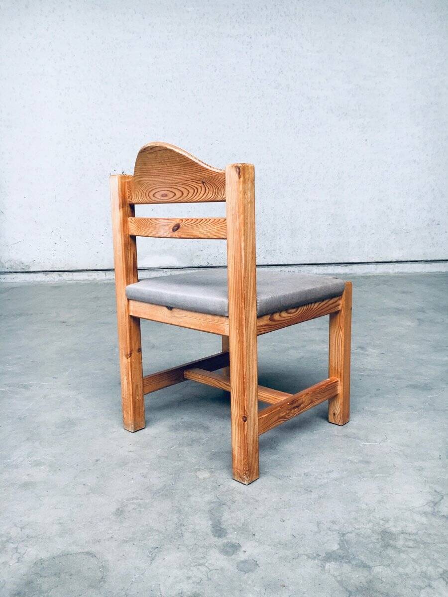 Brutalist Square Model Pine Dining Chairs, 1970s, Set of 6
