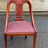 Gondola office chair in solid wood and burgundy fabric 1950