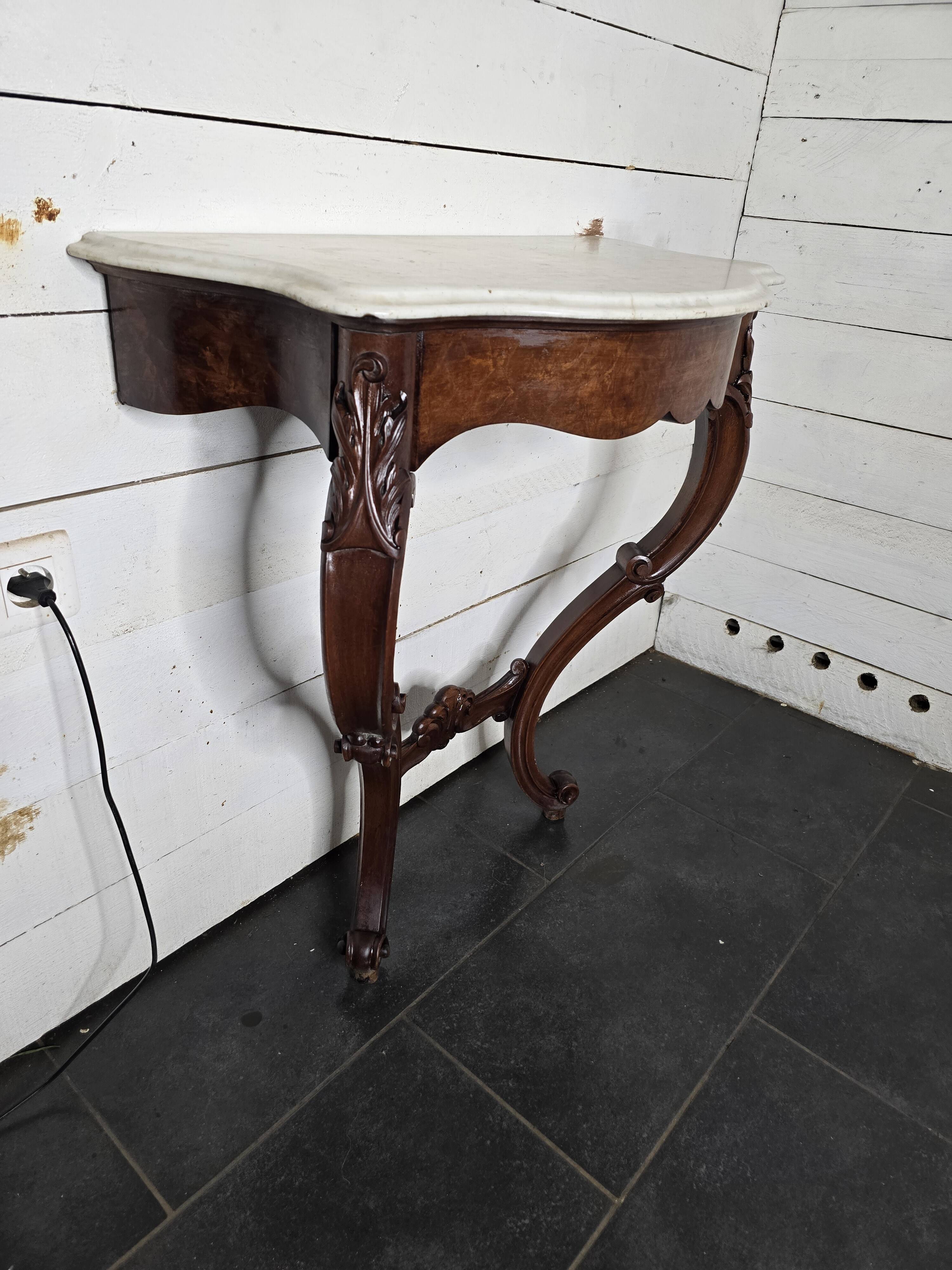 Antique Louis XV style curved console in walnut