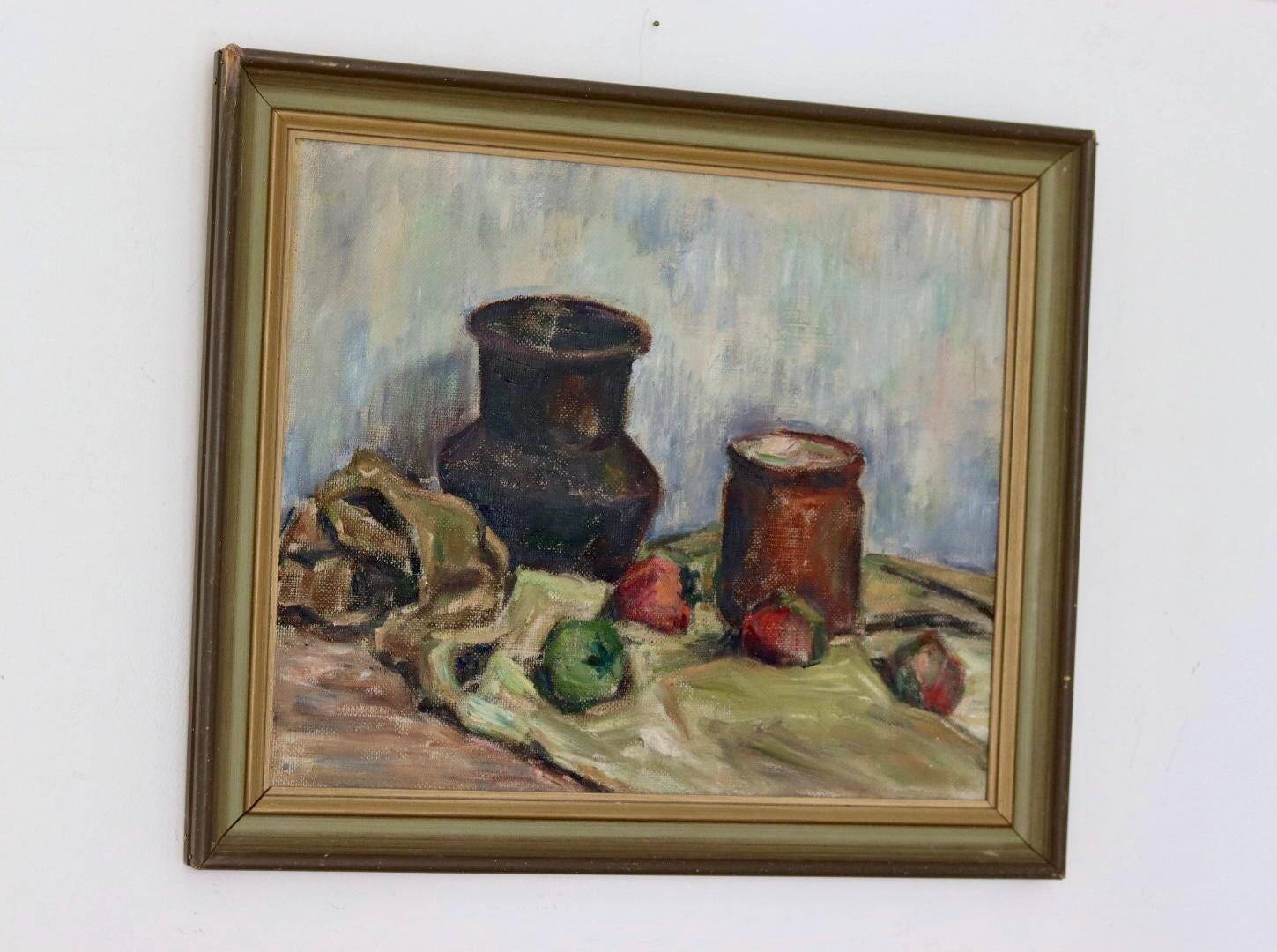 Original Swedish oil on panel "Still Life" vintage and framed.