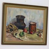 Original Swedish oil on panel "Still Life" vintage and framed.
