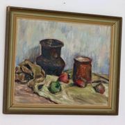 Original Swedish oil on panel "Still Life" vintage and framed.