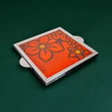 Space age floral red ceramic trivet, Spain, 1970s