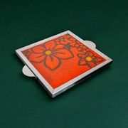 Space age floral red ceramic trivet, Spain, 1970s