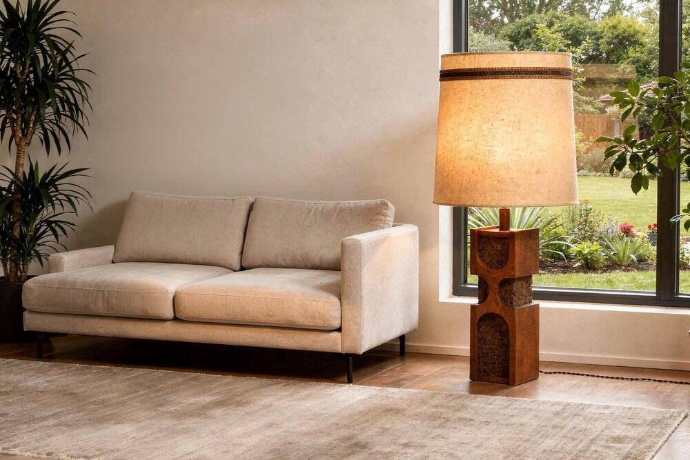 Art Deco Floor Lamp in Oak and Cork, Czech, 1920s