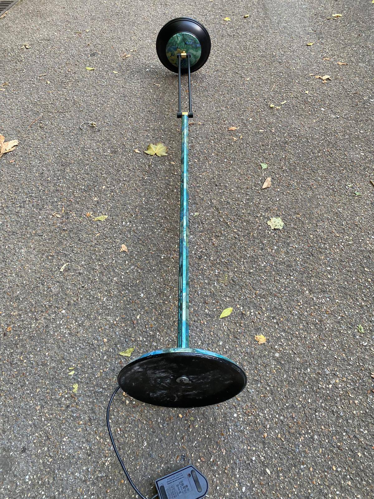 Lampadaire art déco italien doré et vert bleu