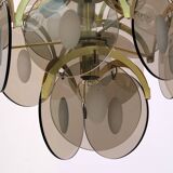 Gino Vistosi Mid-Century Modern Amber Glass and Brass Chandelier, 1970s