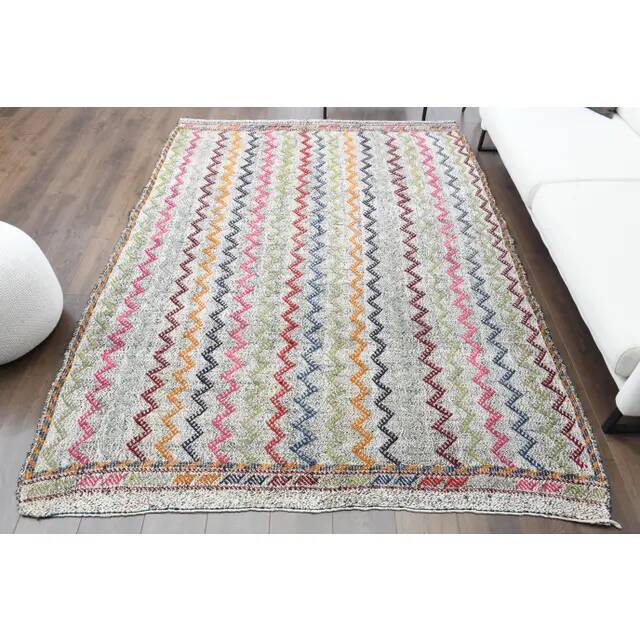 1970s Vintage Turkish Oushak Handmade Wool Cotton Gray Area Rug 192x269