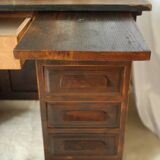 Vintage oak desk with its stool.