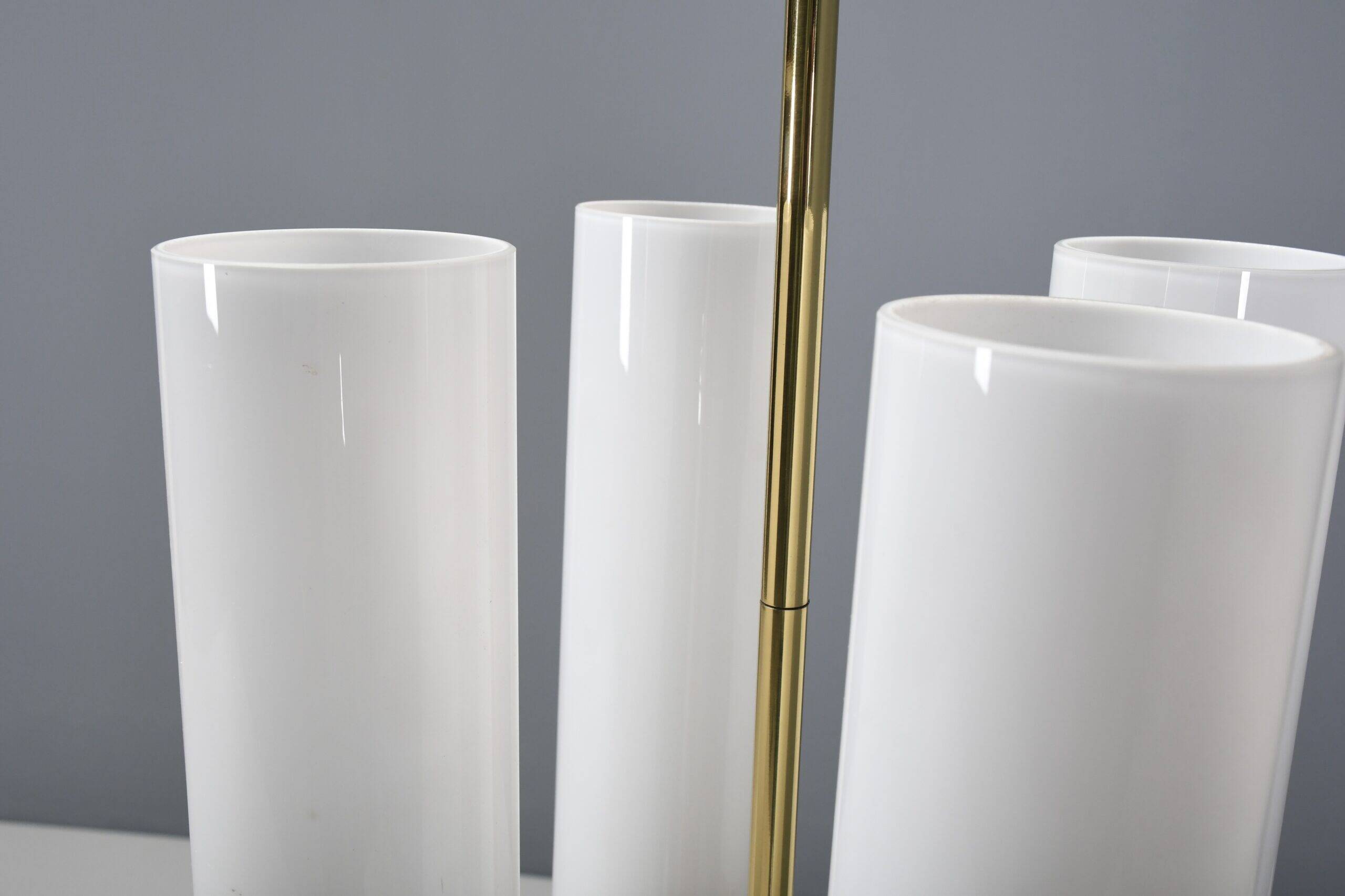 Large Glashütte Limburg brass & opaline chandelier, Germany, 1970s