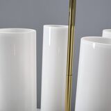 Large Glashütte Limburg brass & opaline chandelier, Germany, 1970s