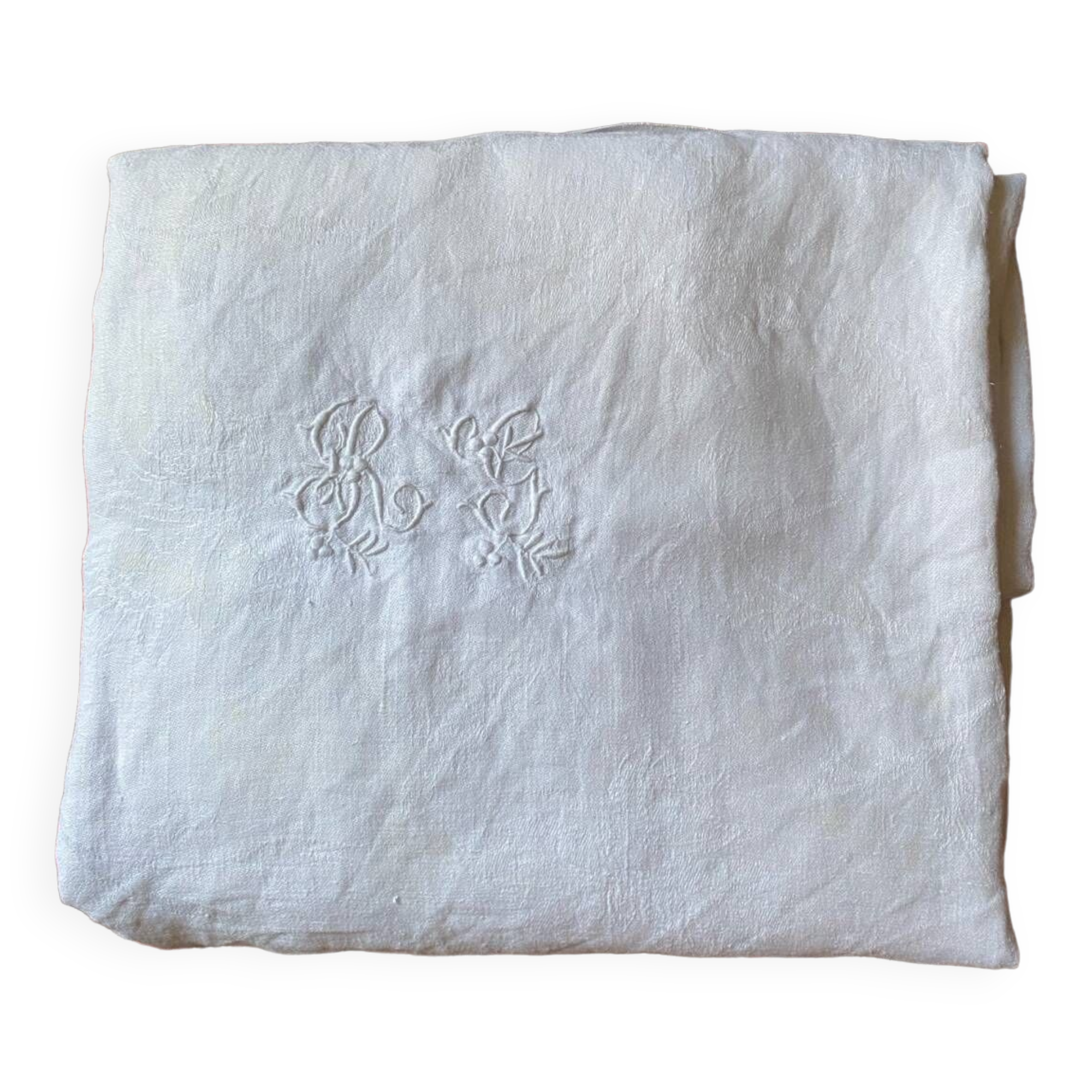 RG embroidered linen damask tablecloth late 19th century.