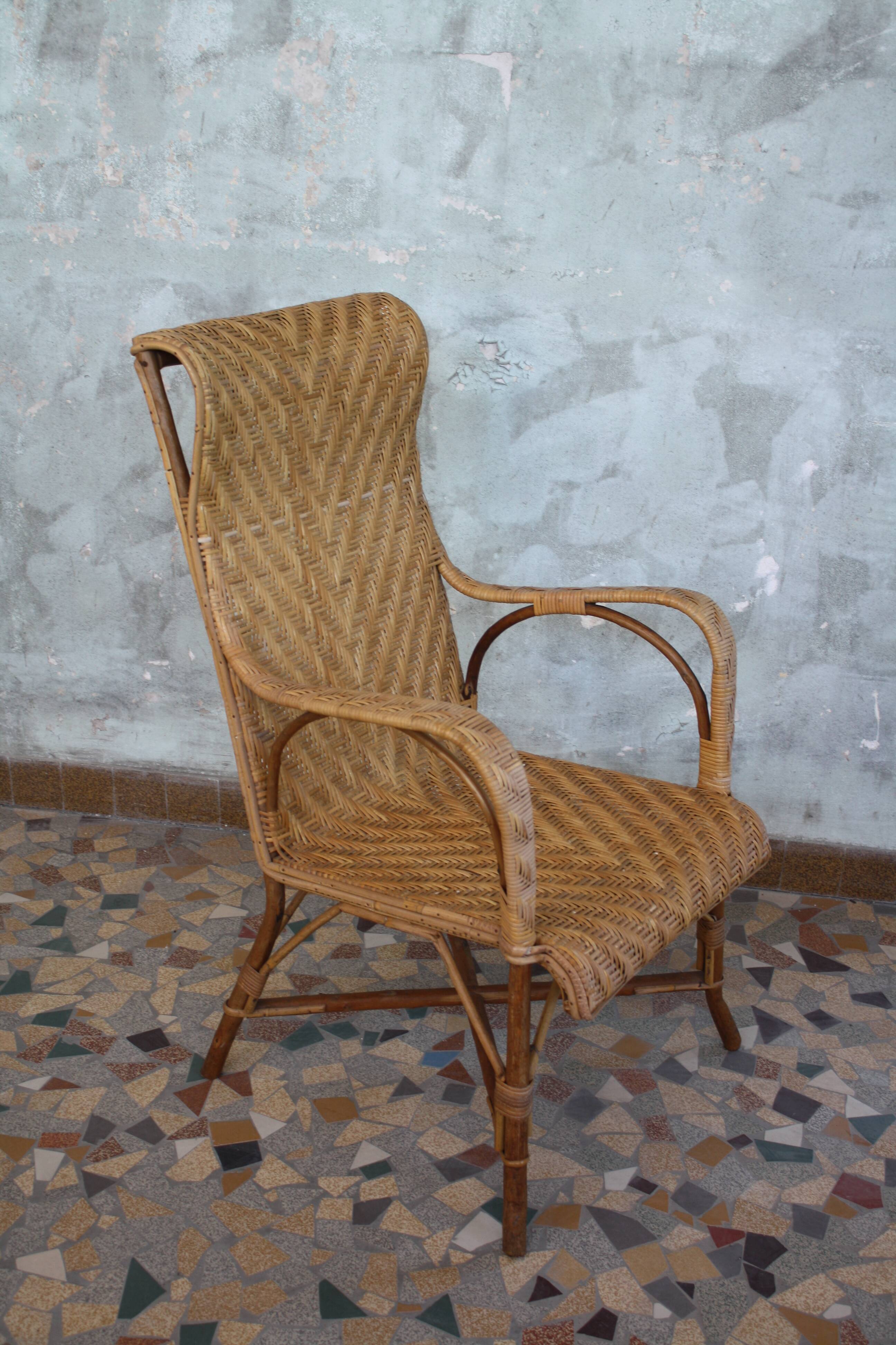Fauteuil haut en rotin