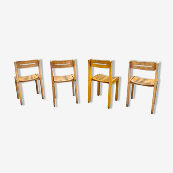Series of 4 wooden chairs sornay style