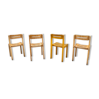 Series of 4 wooden chairs sornay style