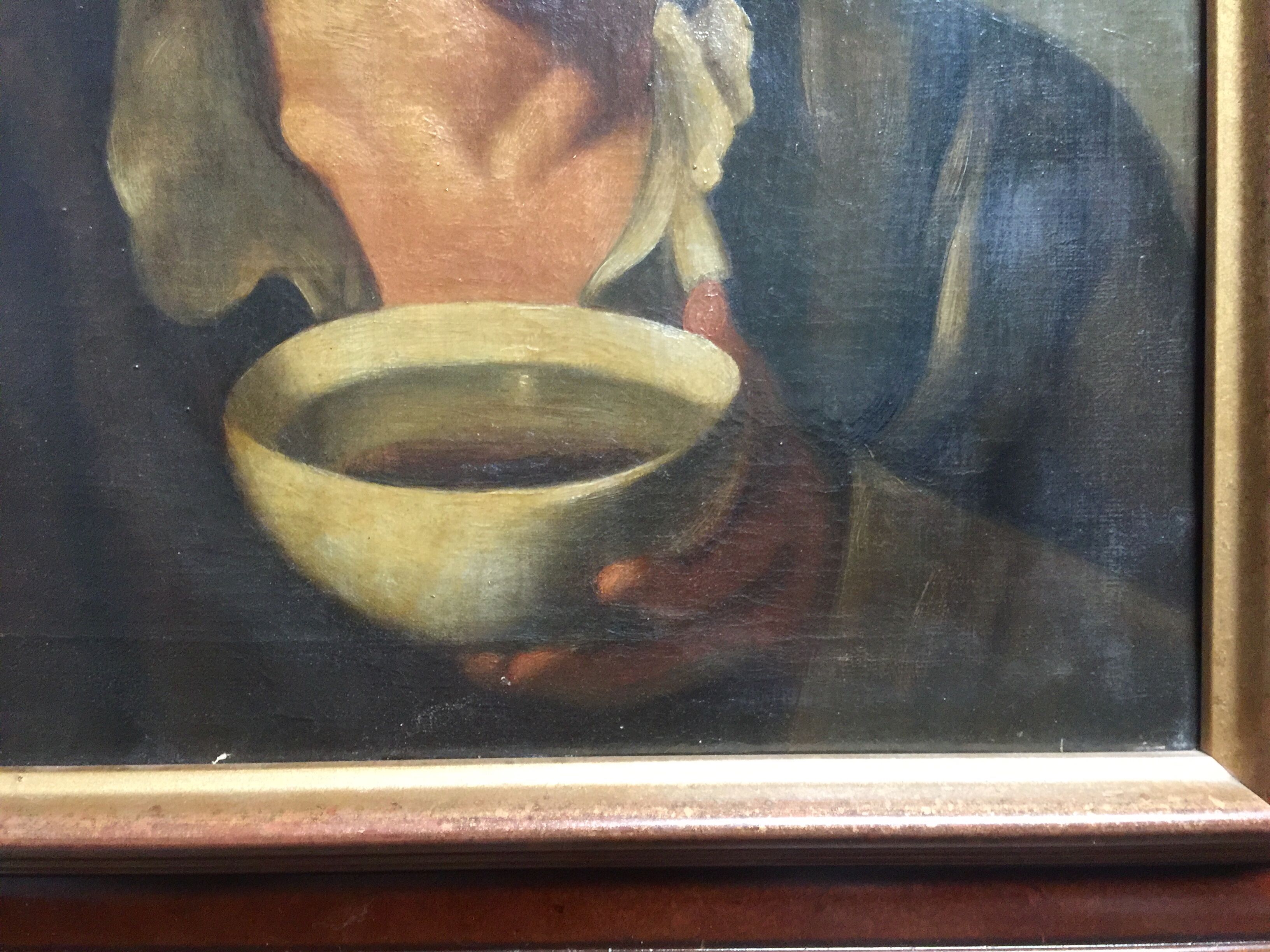 "Spanish beggar with bowl" oil on canvas 19th century