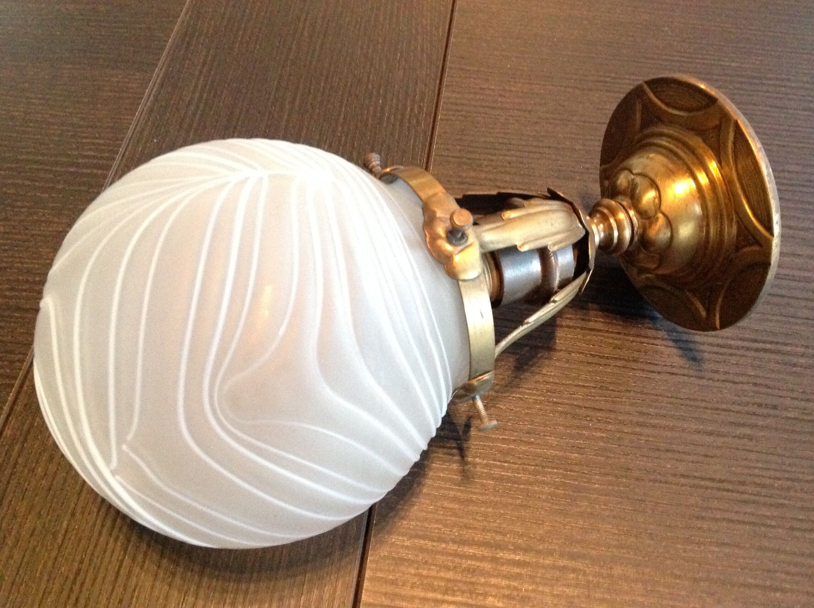Ceiling light ball opaque glass and brass art deco style
