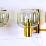 Paire Appliques Scandinaves Laiton verre fumés