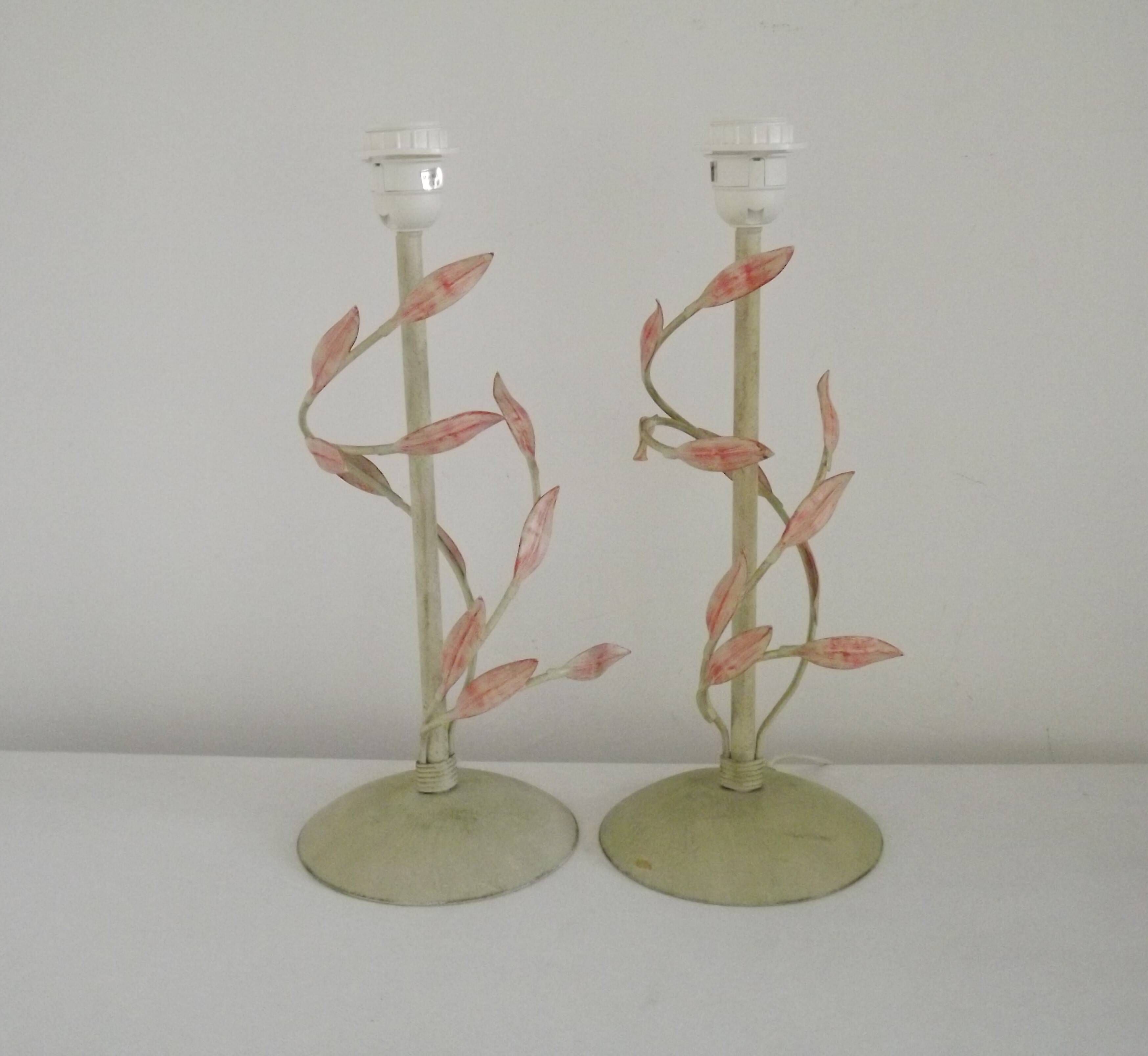 Pair Of French Vintage Metal Table Lamps With Scrolling Leaf Detail