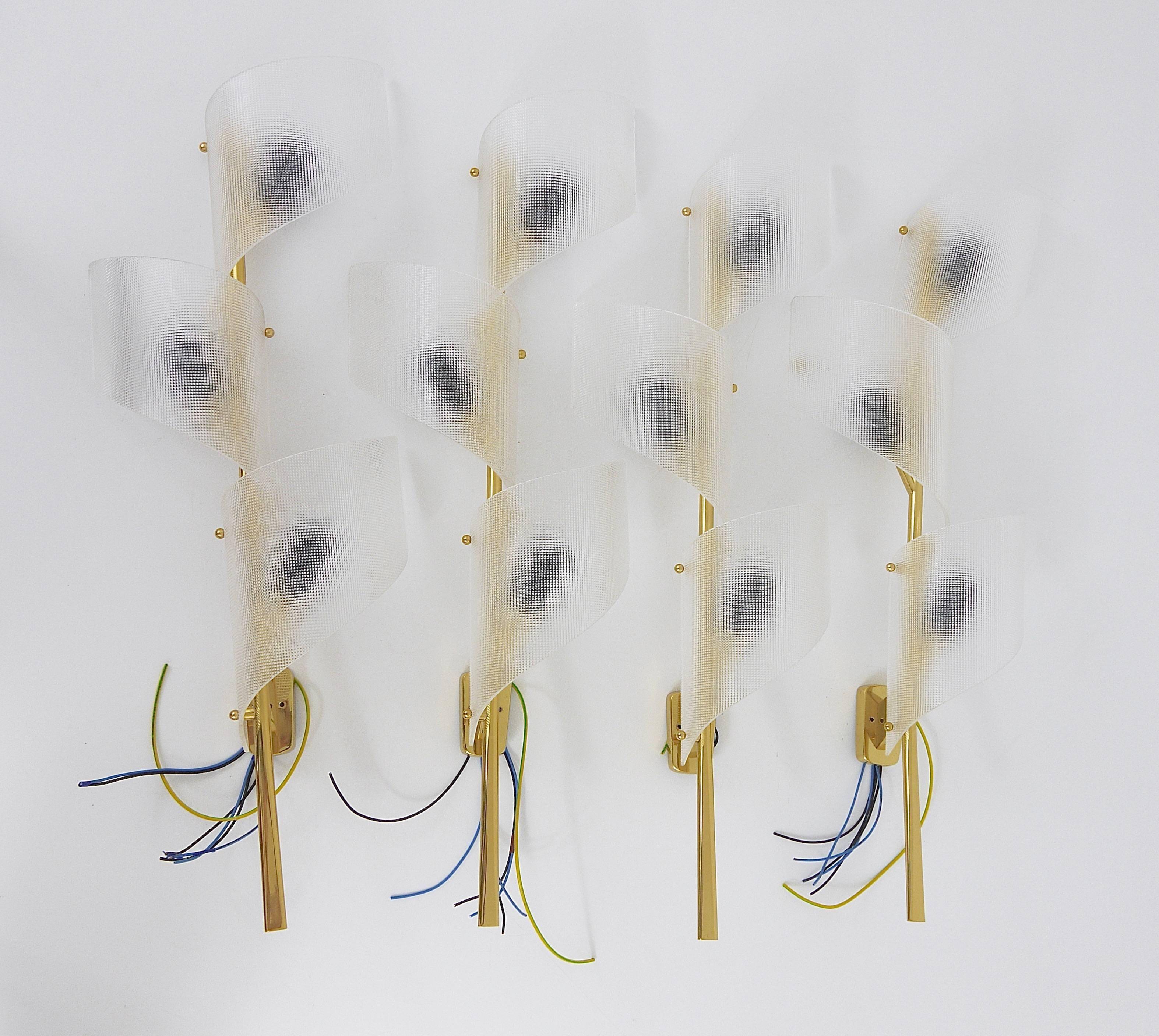 J.T. Kalmar Two Pairs of Large Floral Wall Sconces Auguri in Brass, Austria, 1950s