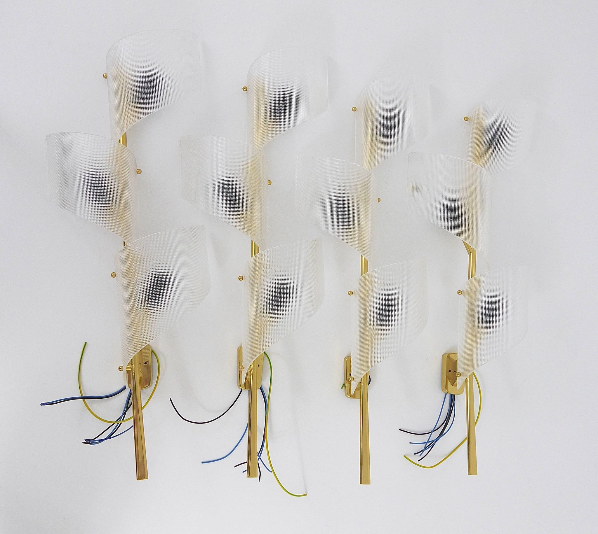 J.T. Kalmar Two Pairs of Large Floral Wall Sconces Auguri in Brass, Austria, 1950s