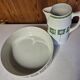 Basin and bowl Badonviller model Sofia white ceramic with green patterns.