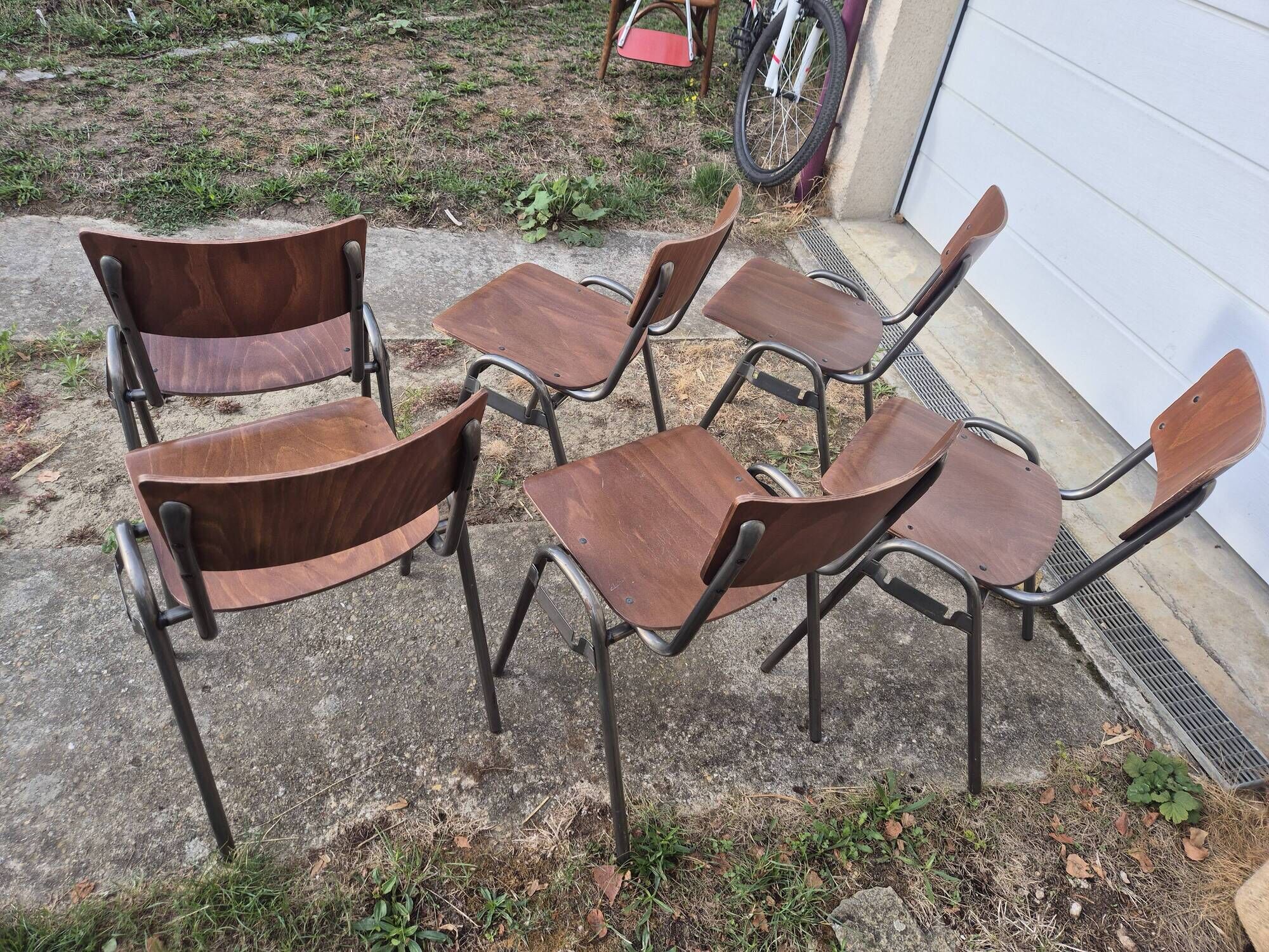 set of 6 vintage design chairs in wood and metal