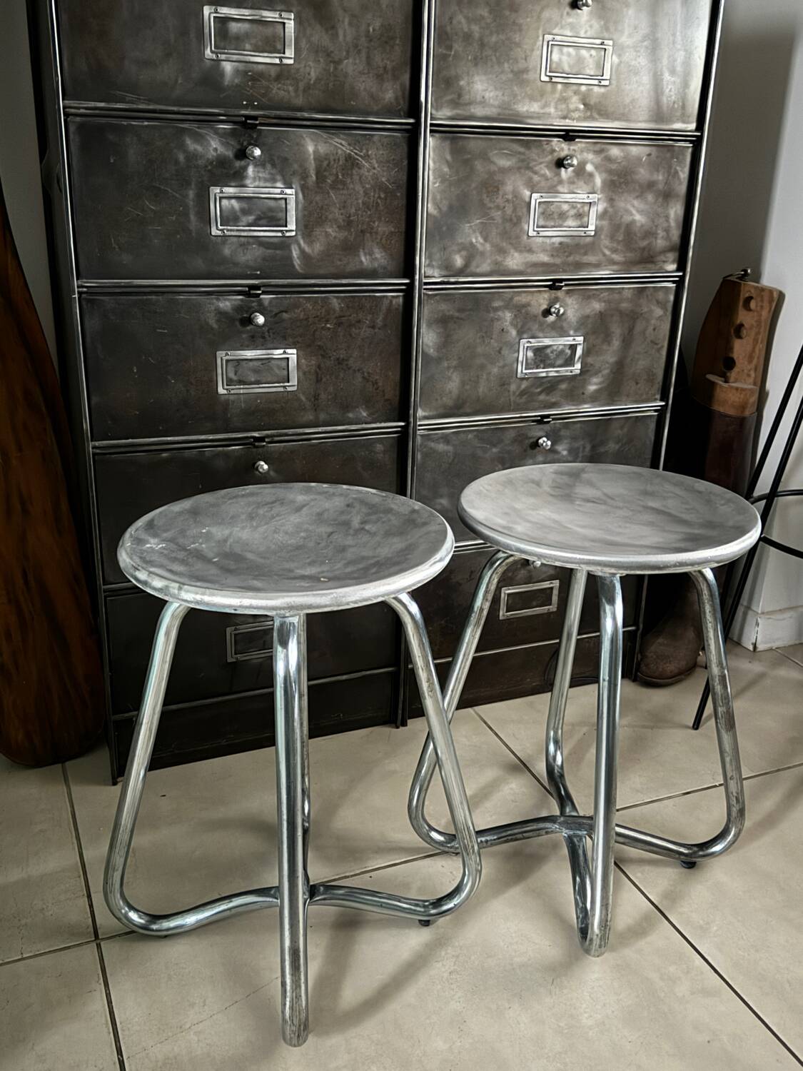 Vintage aluminium cast stools