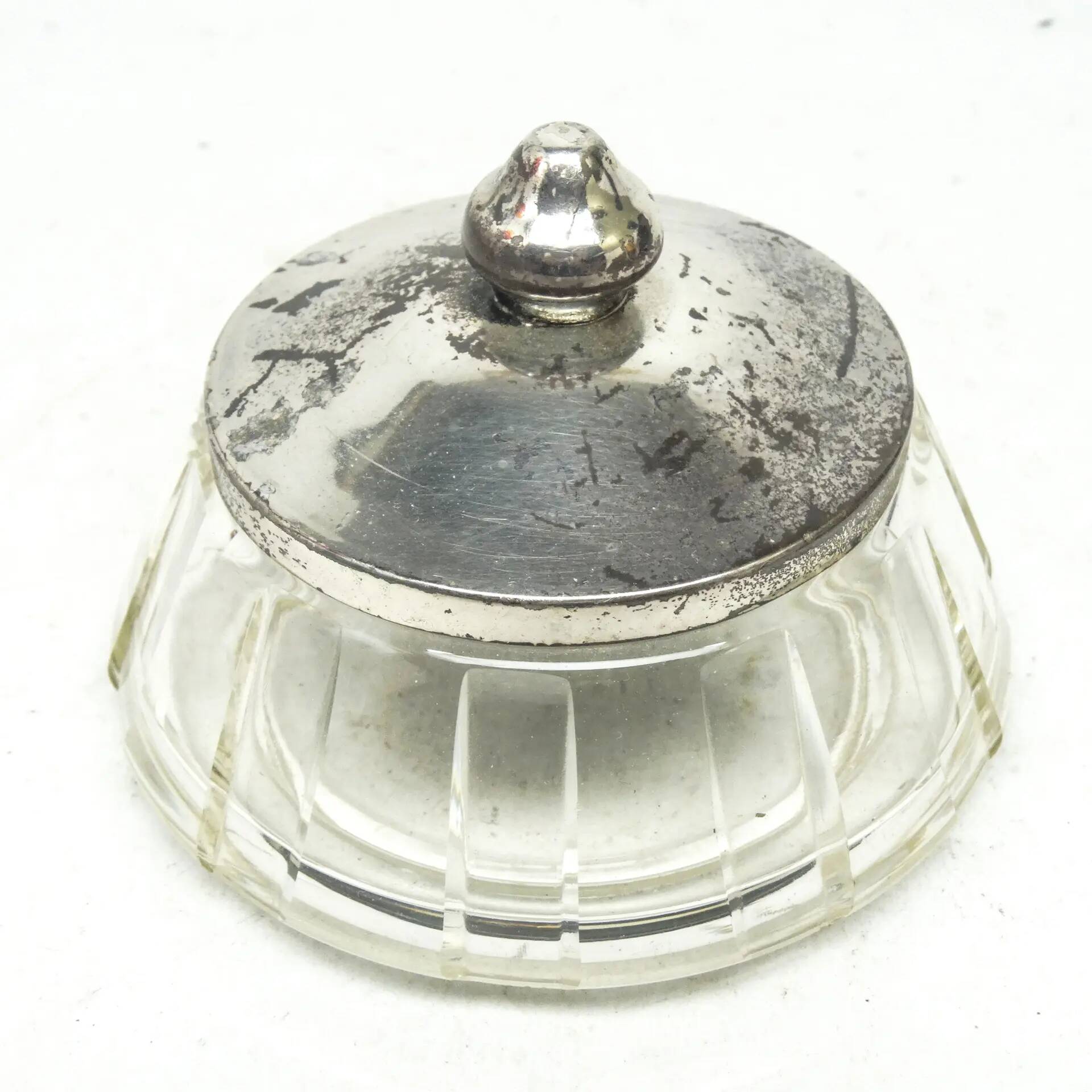 Art Deco bonbonniere, crystal, silver-plated brass, Sweden, 1930s