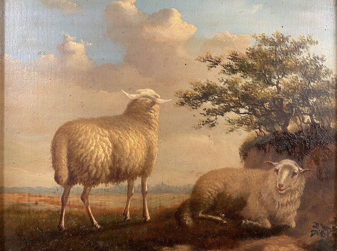 Arthur de waerhert (1881-1944). "sheep", pair of oils on panel.