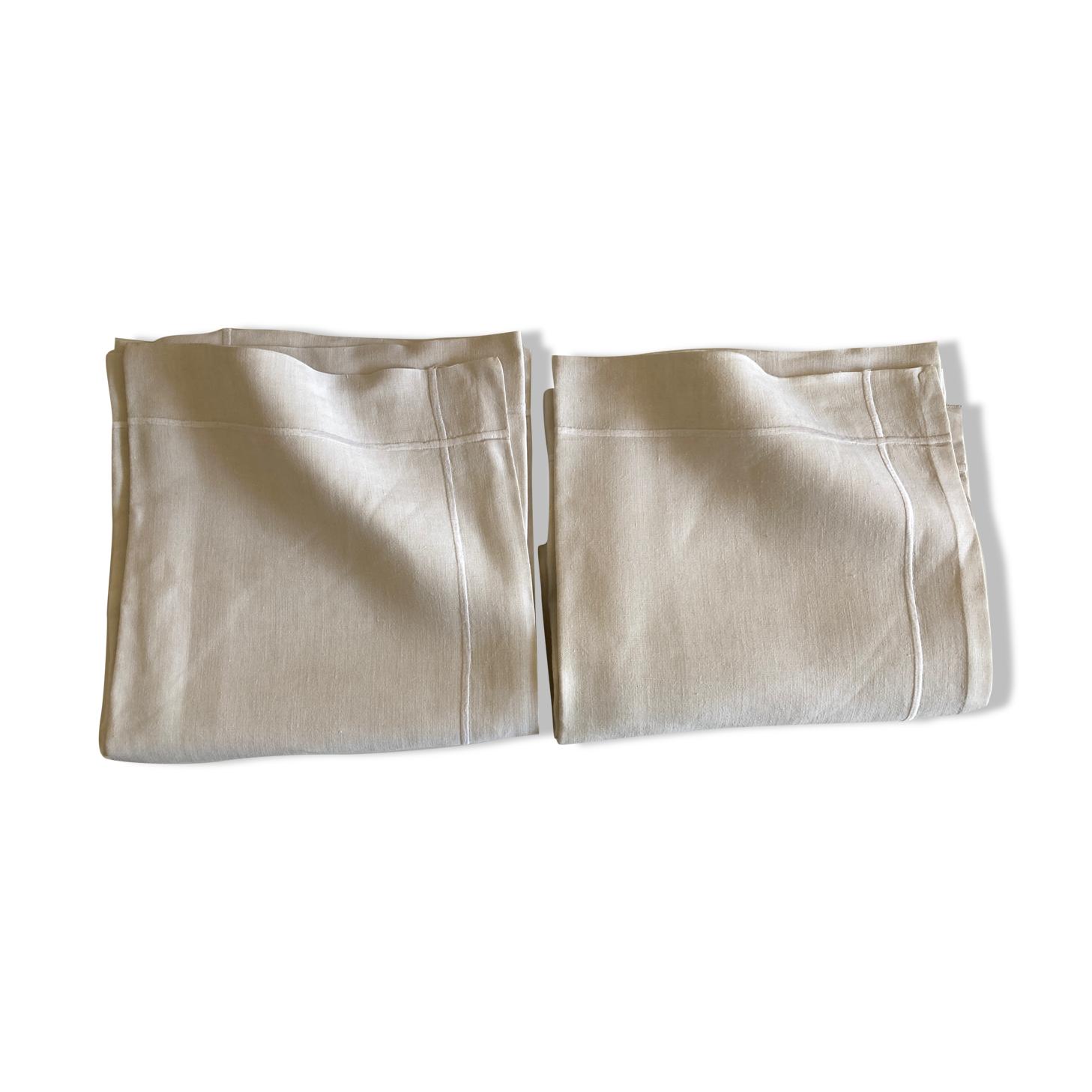 Pair of pillowcases of linen canvas trousseau 1960 modernist reserve linen