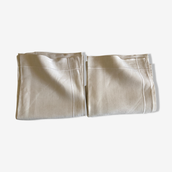 Pair of pillowcases of linen canvas trousseau 1960 modernist reserve linen