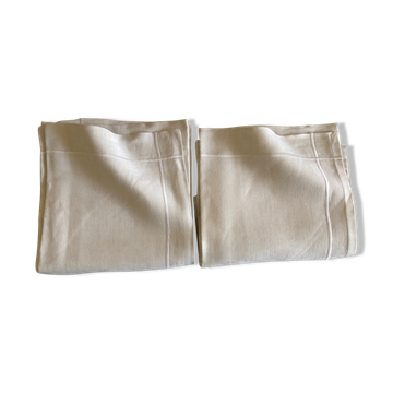 Paire de taies d'oreiller de trousseau en toile de lin 1960 moderniste linge de réserve
