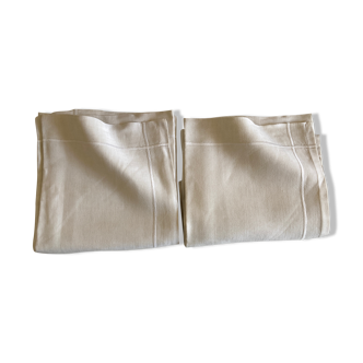 Pair of pillowcases of linen canvas trousseau 1960 modernist reserve linen