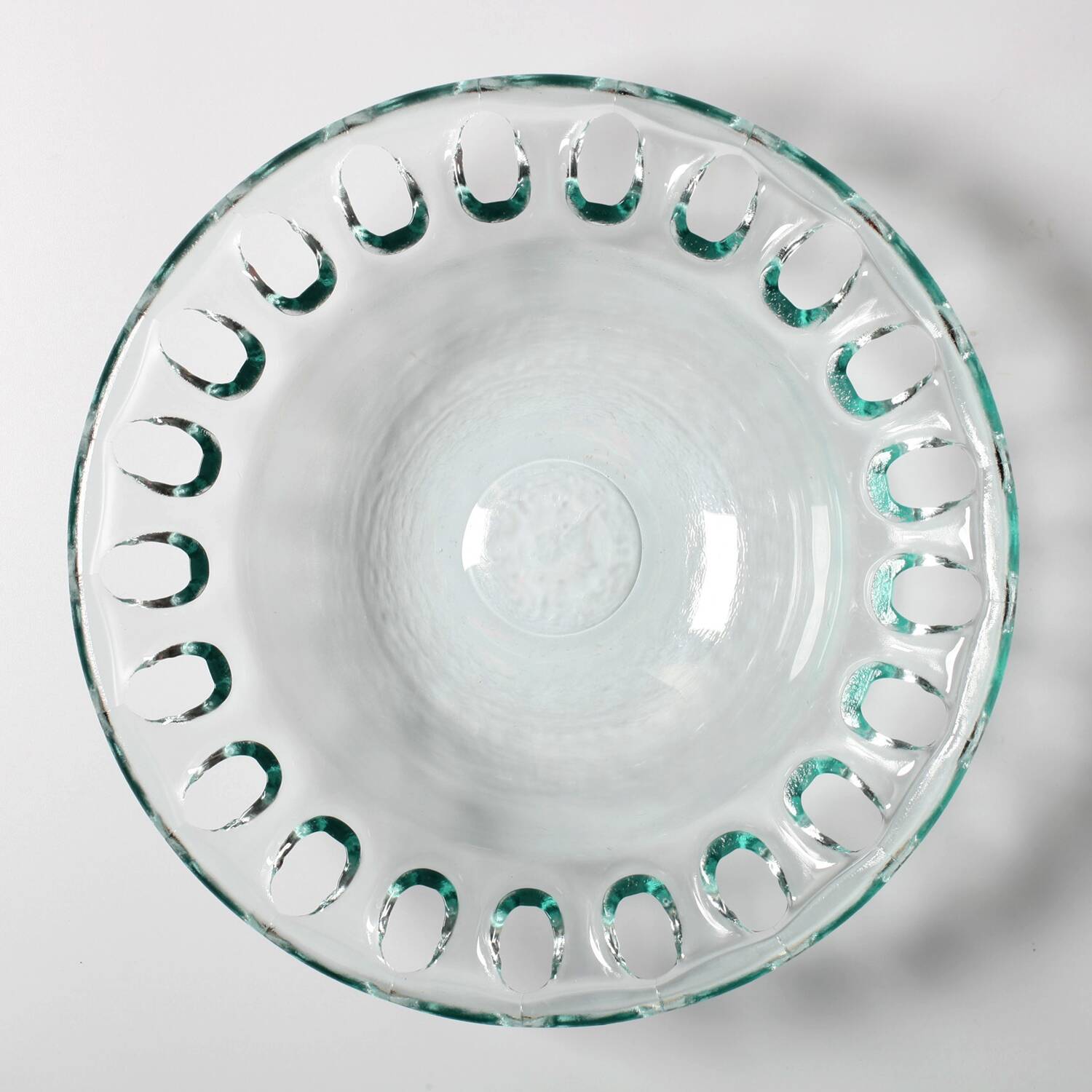 Vintage Georgia Green Recycled Glass Fruit Bowl / Cutout Platter / Spain