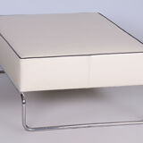 Restored Bauhaus Stool-Table, High Quality Leather, Chrome Steel, New Upholstery, Czechia, 1930s