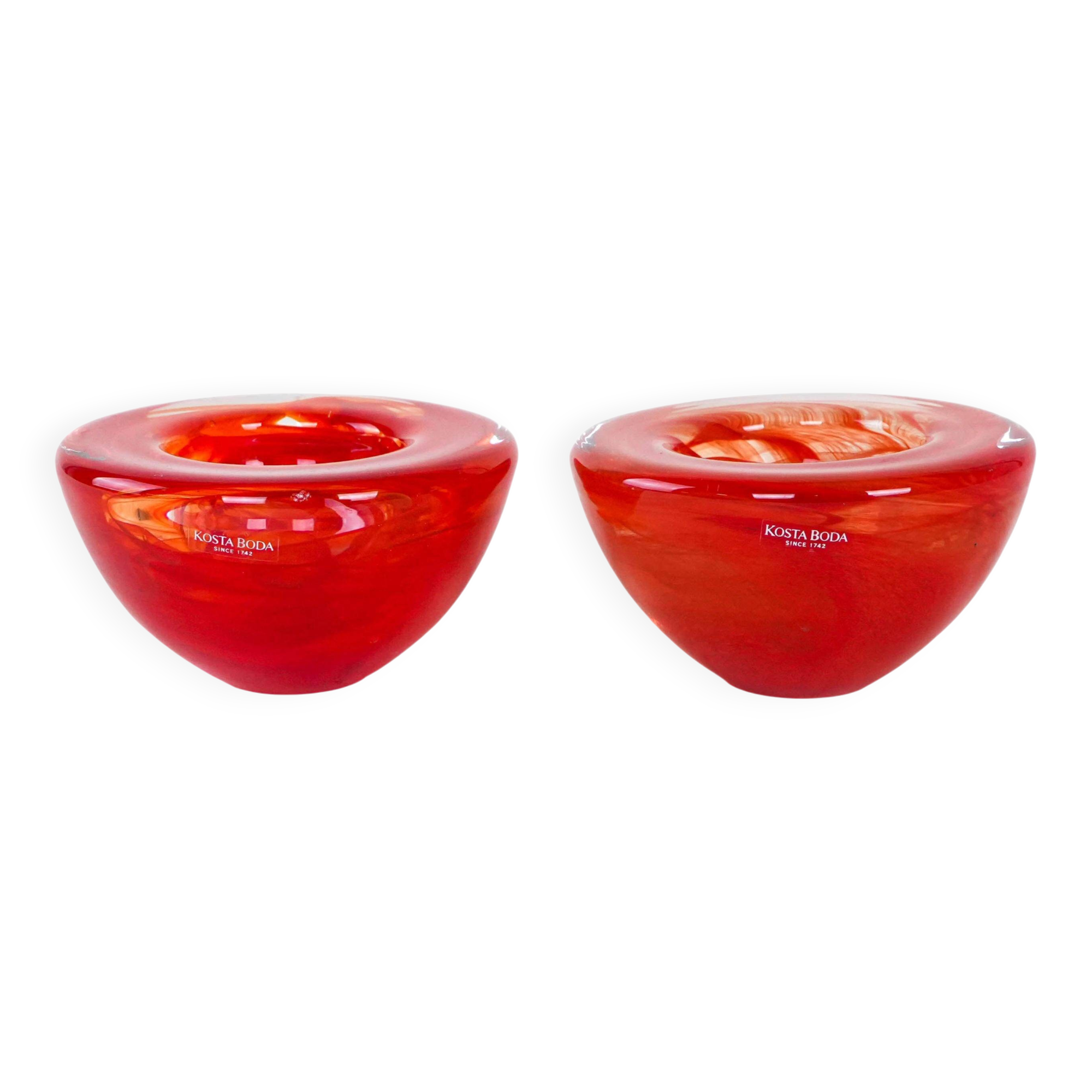 Set of glass candleholders, Swedish design, 1970s, manufactured by Kosta Bo