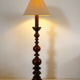 Turned wooden floor lamp