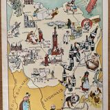 Old illustrated map of Burgundy from 1945 by JP Pinchon