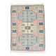 Grand tapis kilim 286x208, tons rose et bleu, motifs tribaux vintage