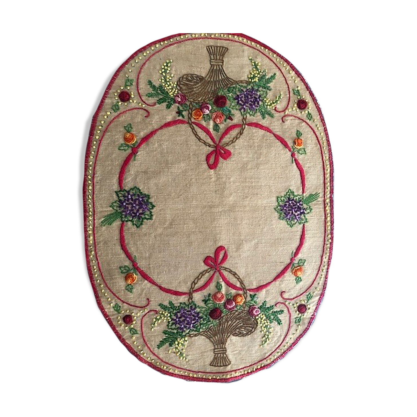 old oval placemat handmade embroidery 36x50