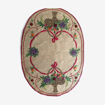 old oval placemat handmade embroidery 36x50
