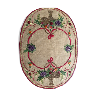 old oval placemat handmade embroidery 36x50
