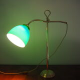 Lampe à poser de bureau en laiton col de cygne opaline verte